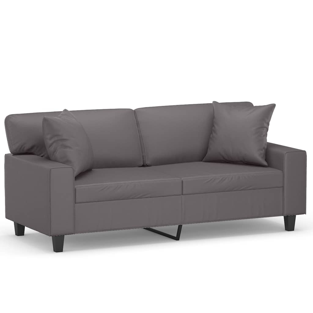 Canapé 2 places avec oreillers décoratifs gris 140cm similicuir - XIOS