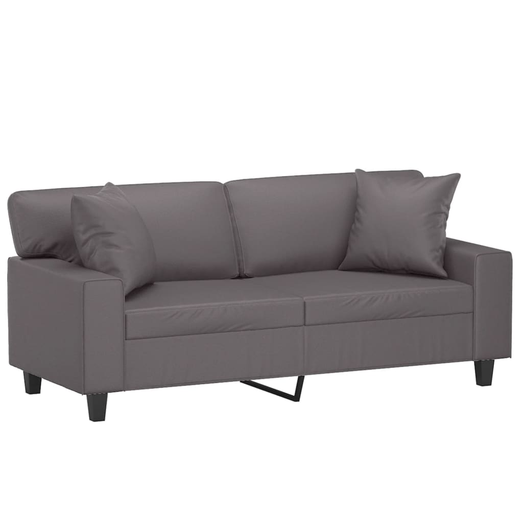 Canapé 2 places avec oreillers décoratifs gris 140cm similicuir - XIOS