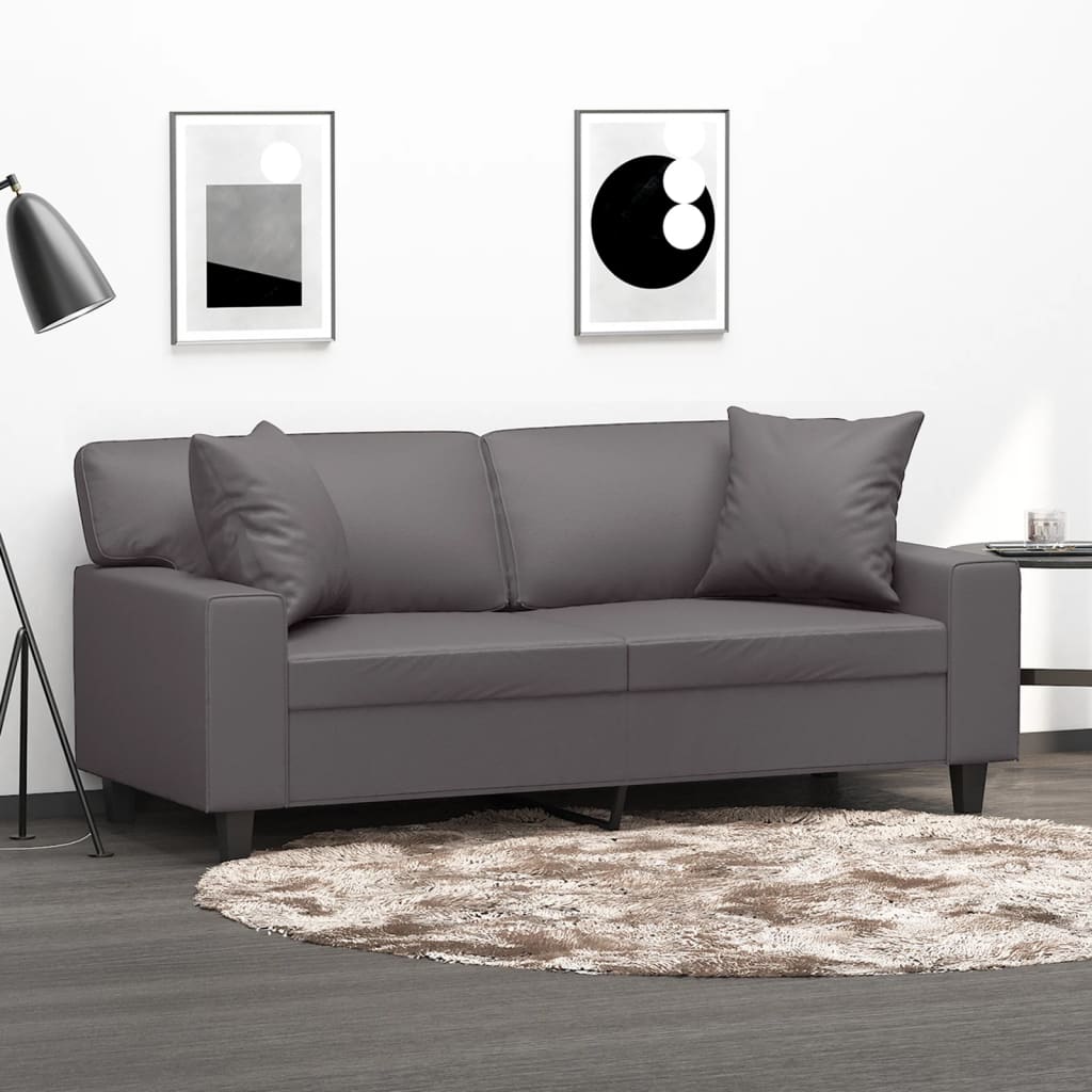 Canapé 2 places avec oreillers décoratifs gris 140cm similicuir - XIOS