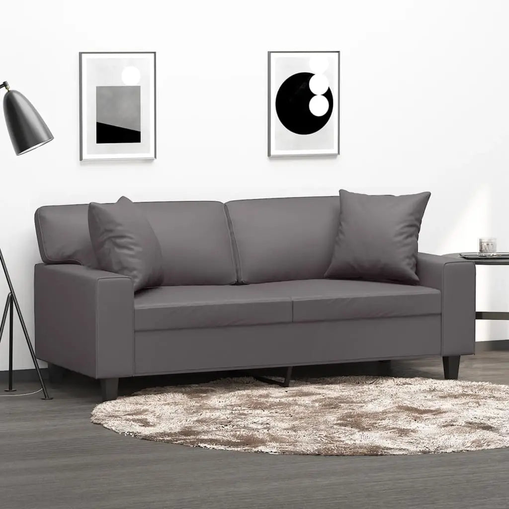 Canapé 2 places avec oreillers décoratifs gris 140cm similicuir - XIOS