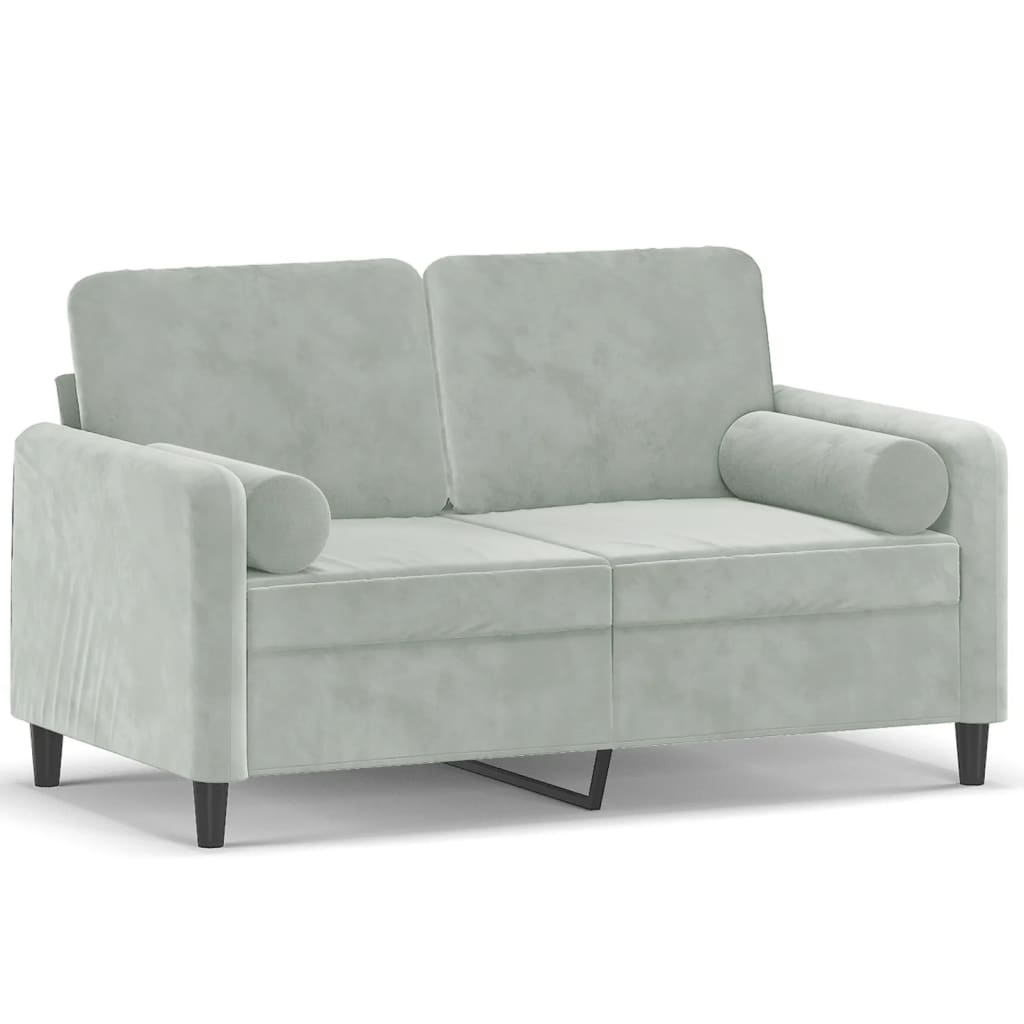 Canapé 2 places avec oreillers gris clair 120 cm velours - XIOS