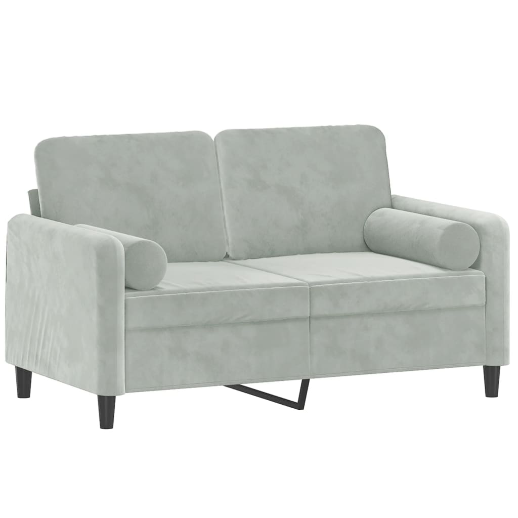 Canapé 2 places avec oreillers gris clair 120 cm velours - XIOS