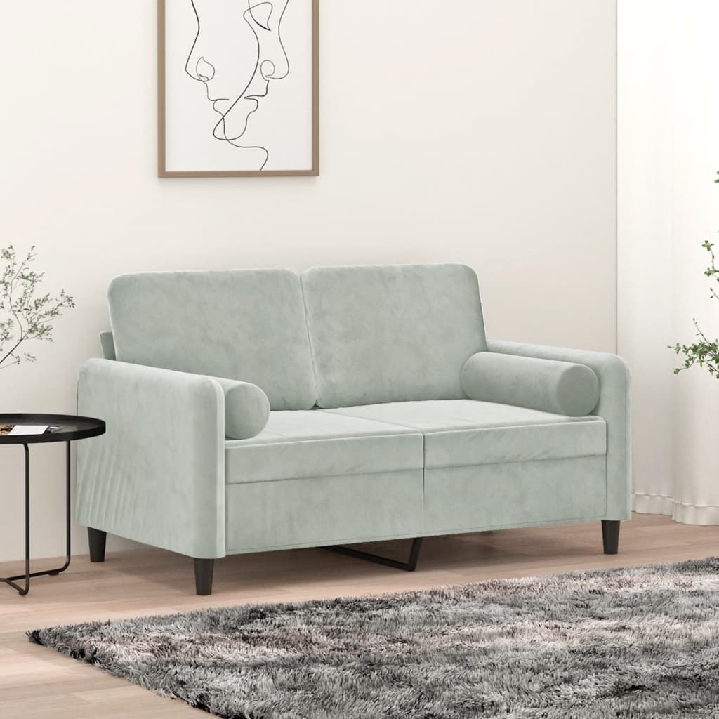 Canapé 2 places avec oreillers gris clair 120 cm velours - XIOS
