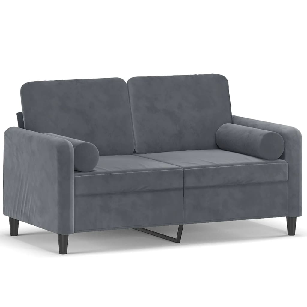 Canapé 2 places avec oreillers gris foncé 120 cm velours - XIOS