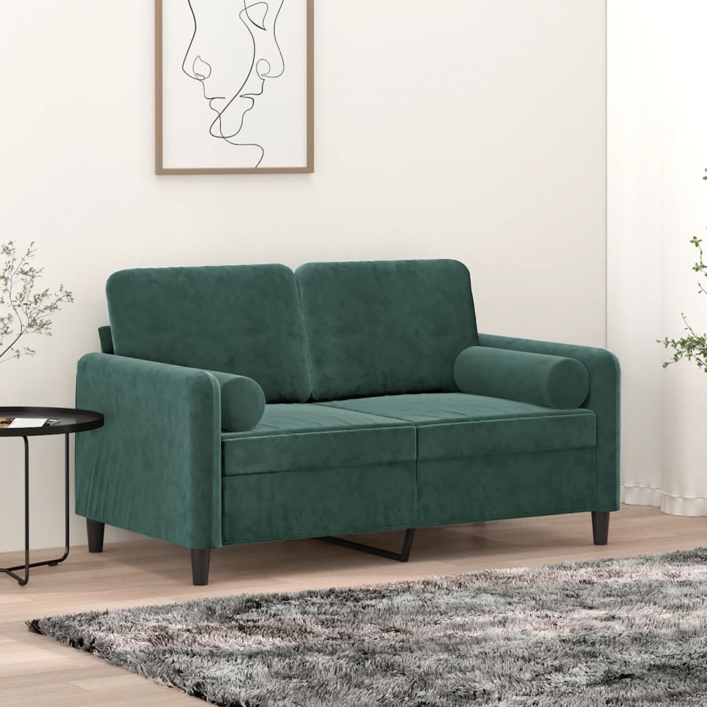 Canapé 2 places avec oreillers vert foncé 120 cm velours - XIOS