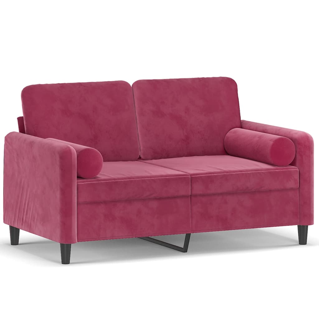 Canapé 2 places avec oreillers bordeaux 120 cm velours - XIOS