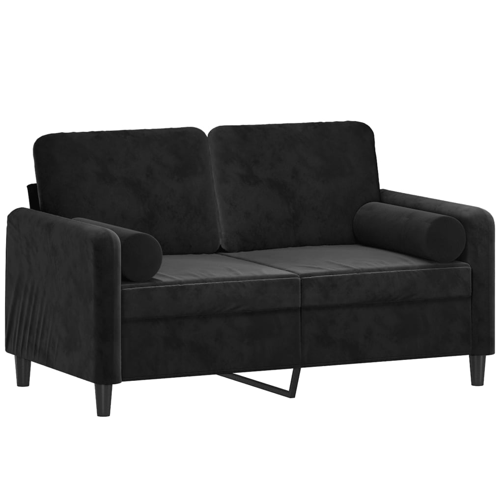 Canapé 2 places avec oreillers décoratifs noir 120 cm velours - XIOS