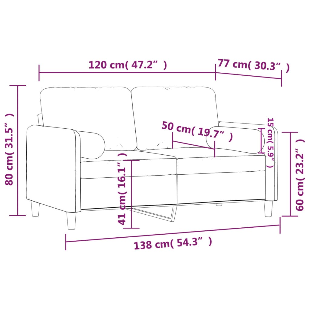Canapé 2 places avec oreillers décoratifs jaune 120 cm velours - XIOS