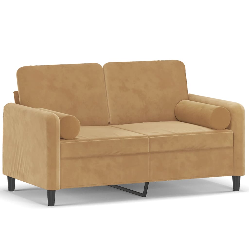 Canapé 2 places avec oreillers décoratifs brun 120 cm velours - XIOS