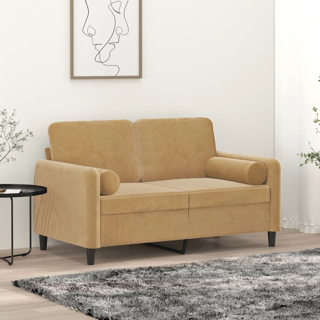 Canapé 2 places avec oreillers décoratifs brun 120 cm velours - XIOS