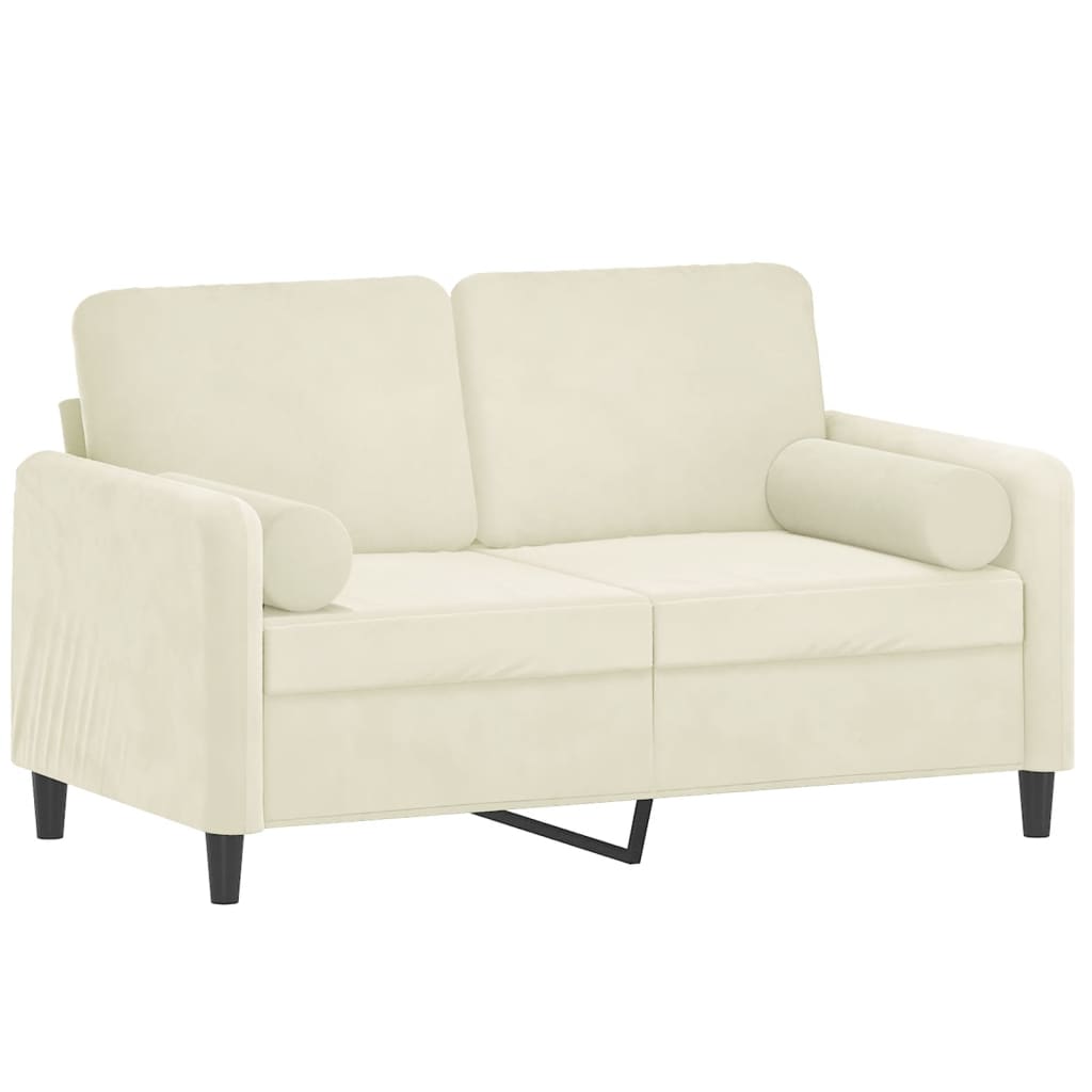 Canapé 2 places avec oreillers décoratifs crème 120 cm velours - XIOS