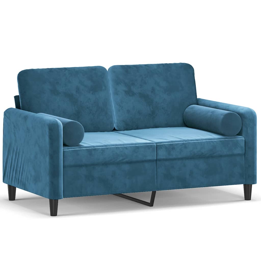 Canapé 2 places avec oreillers décoratifs bleu 120 cm velours - XIOS