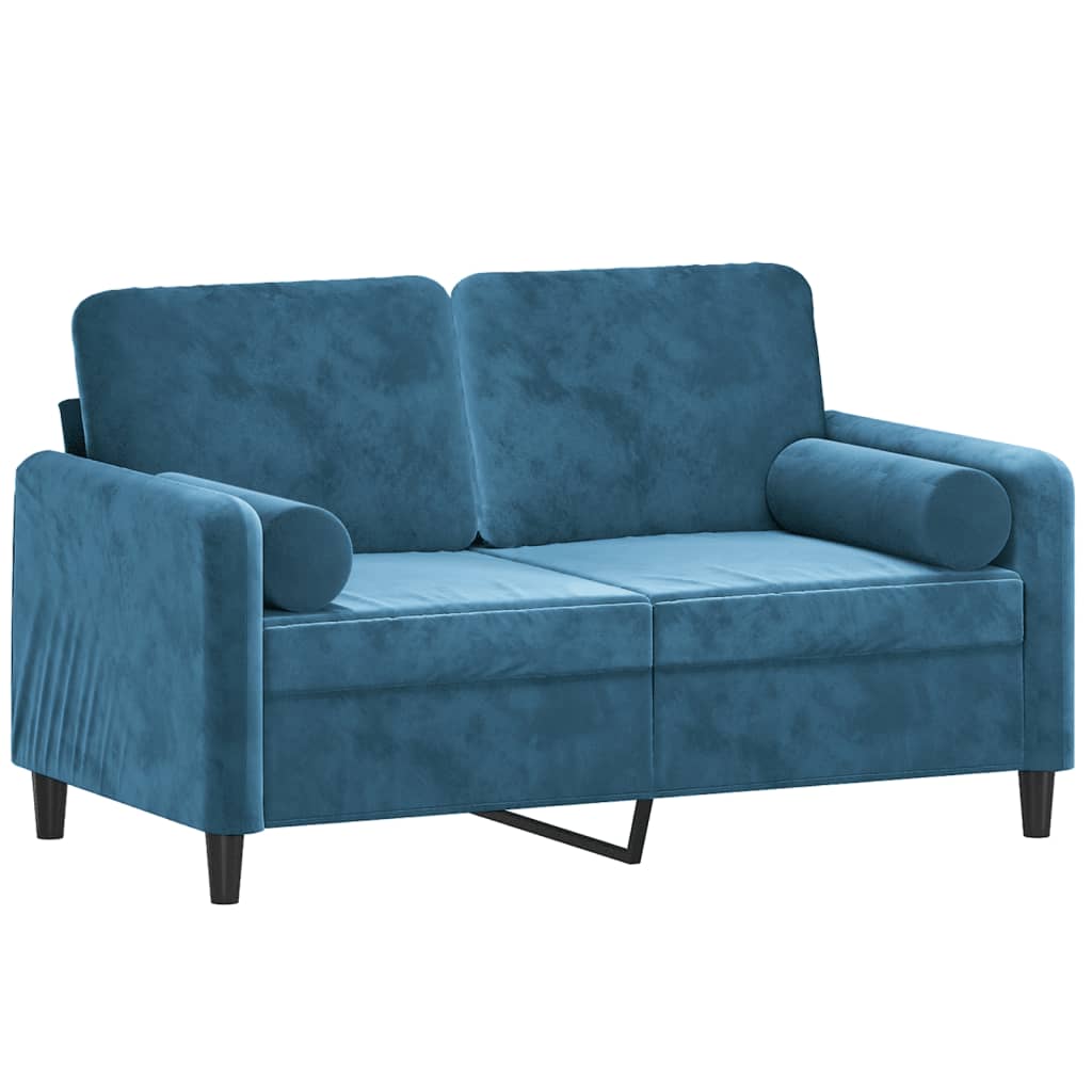Canapé 2 places avec oreillers décoratifs bleu 120 cm velours - XIOS