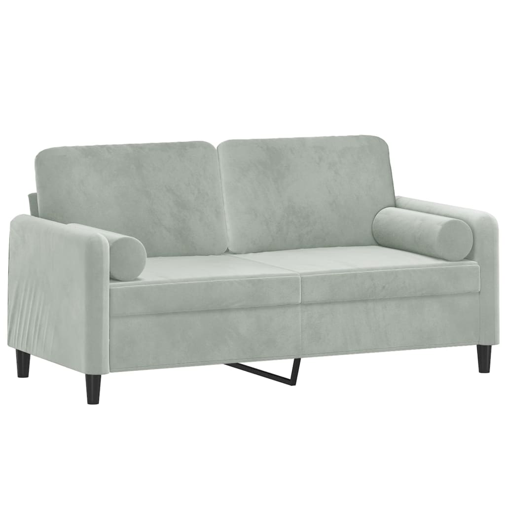 Canapé 2 places avec oreillers gris clair 140 cm velours - XIOS