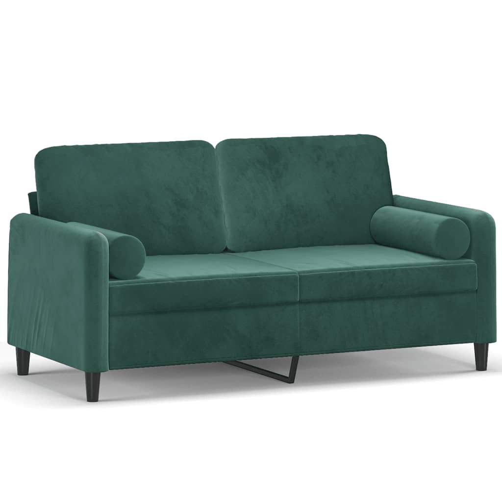 Canapé 2 places avec oreillers vert foncé 140 cm velours - XIOS