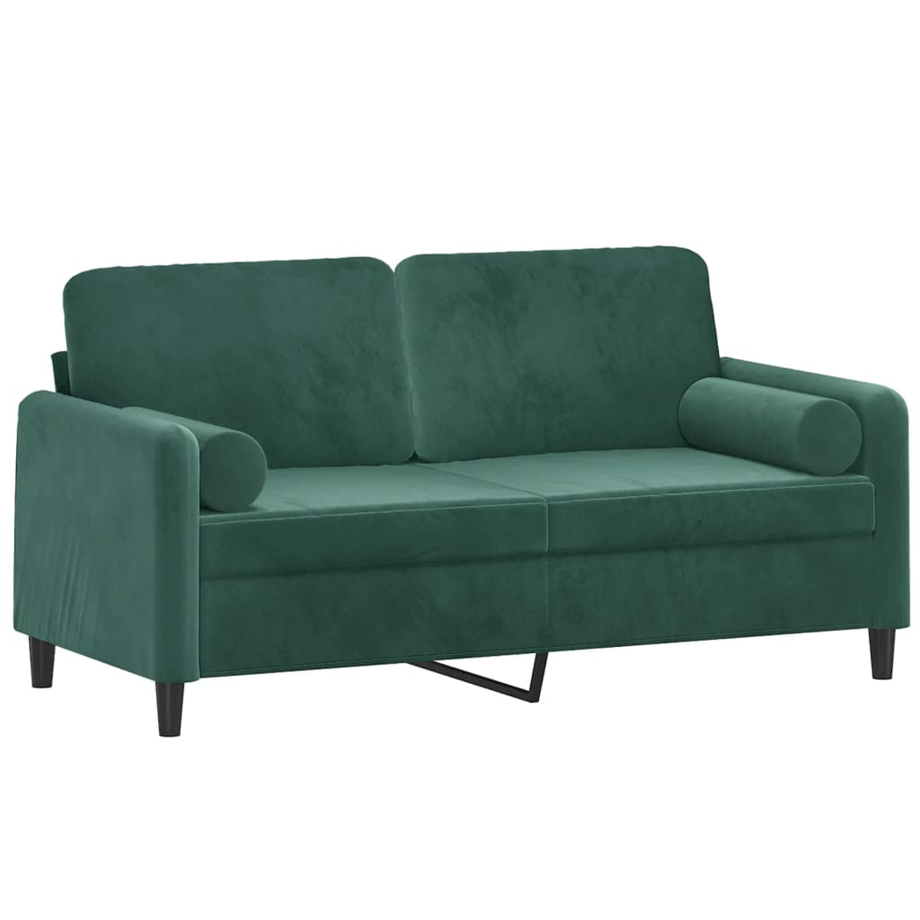 Canapé 2 places avec oreillers vert foncé 140 cm velours - XIOS