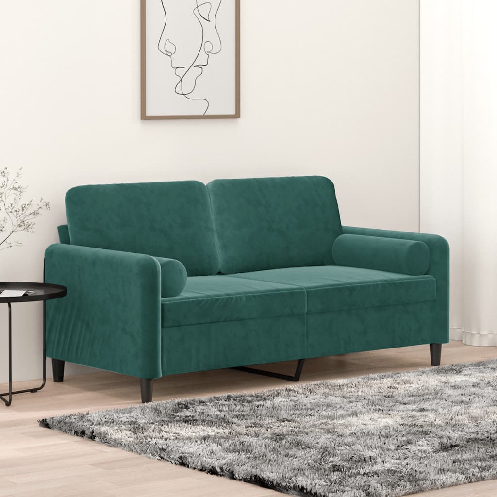 Canapé 2 places avec oreillers vert foncé 140 cm velours - XIOS