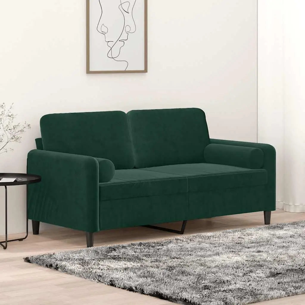 Canapé 2 places avec oreillers vert foncé 140 cm velours - XIOS