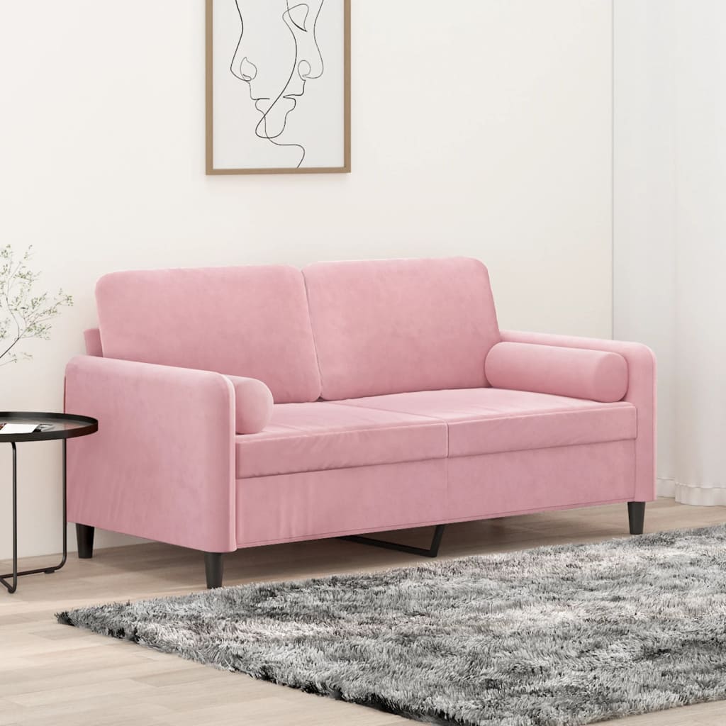 Canapé 2 places avec oreillers décoratifs rose 140 cm velours - XIOS