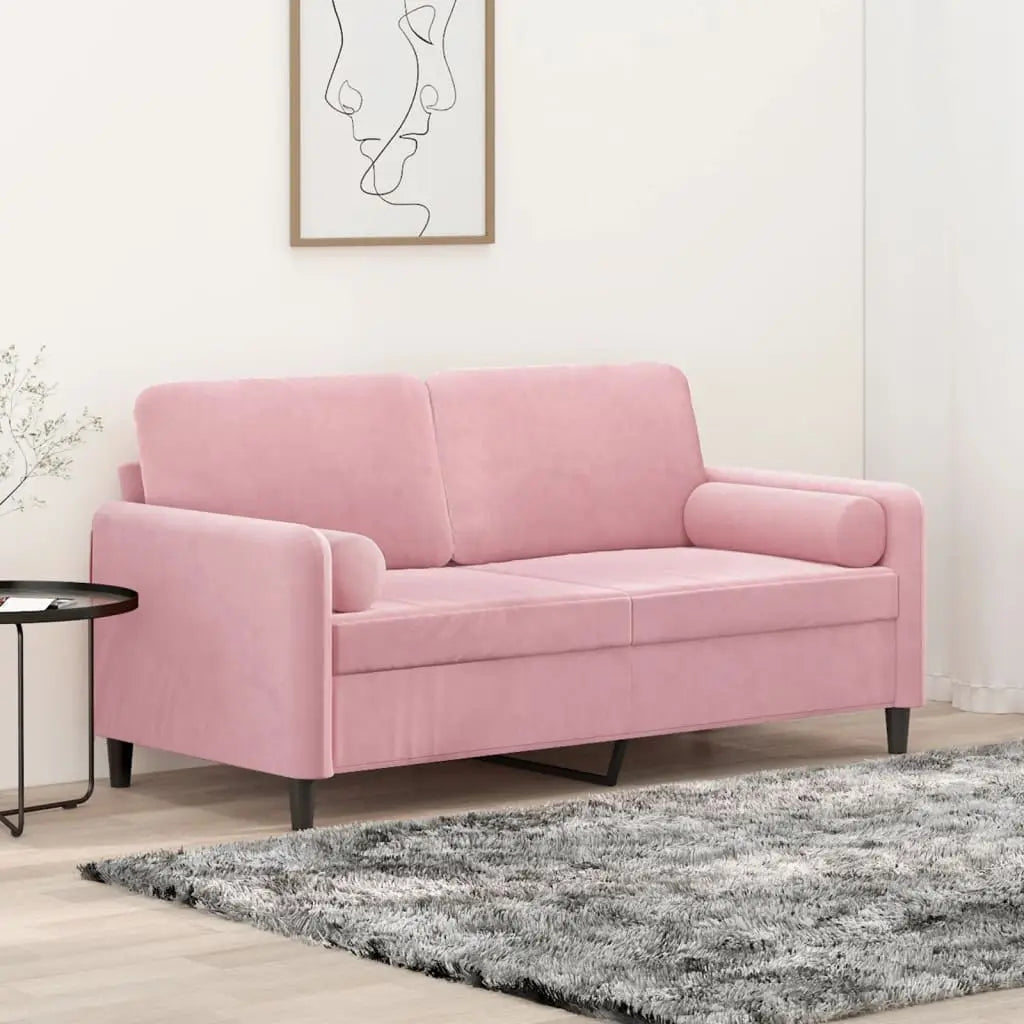 Canapé 2 places avec oreillers décoratifs rose 140 cm velours - XIOS