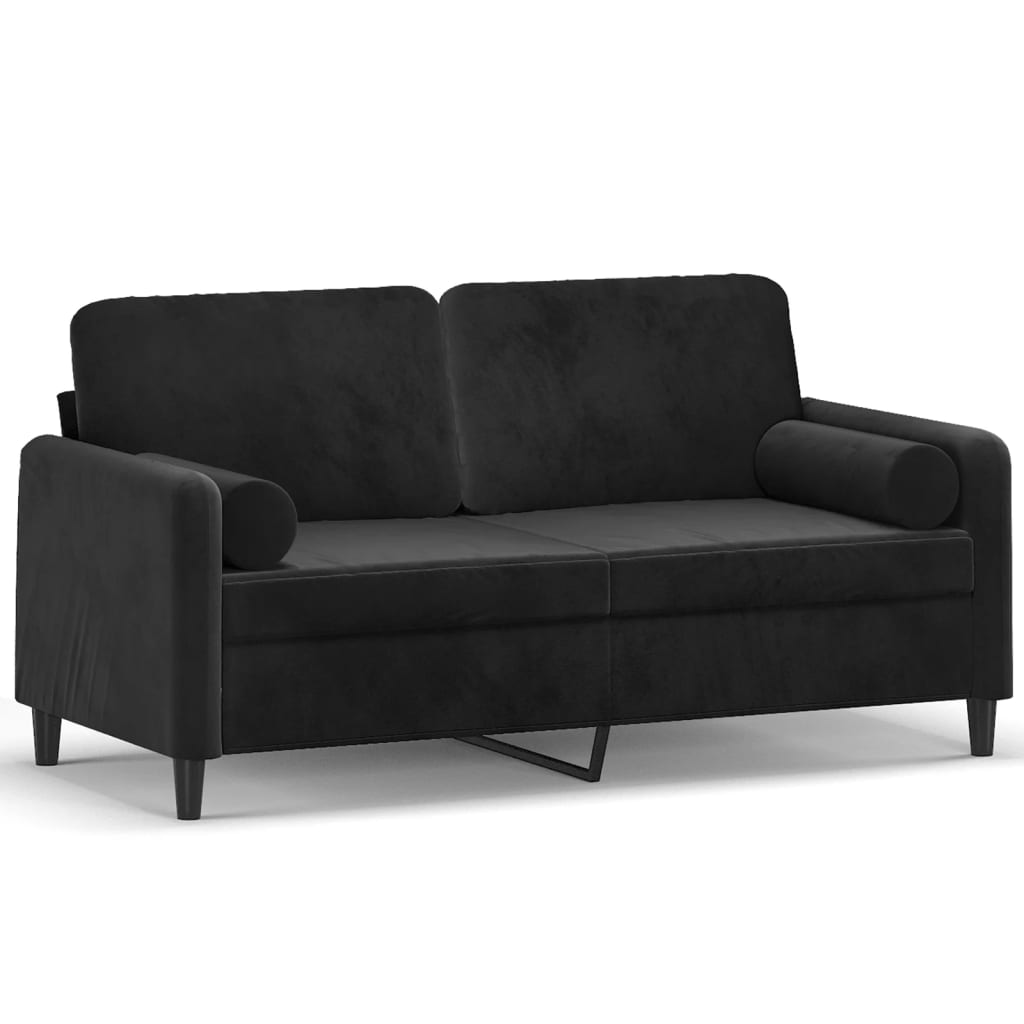 Canapé 2 places avec oreillers décoratifs noir 140 cm velours - XIOS