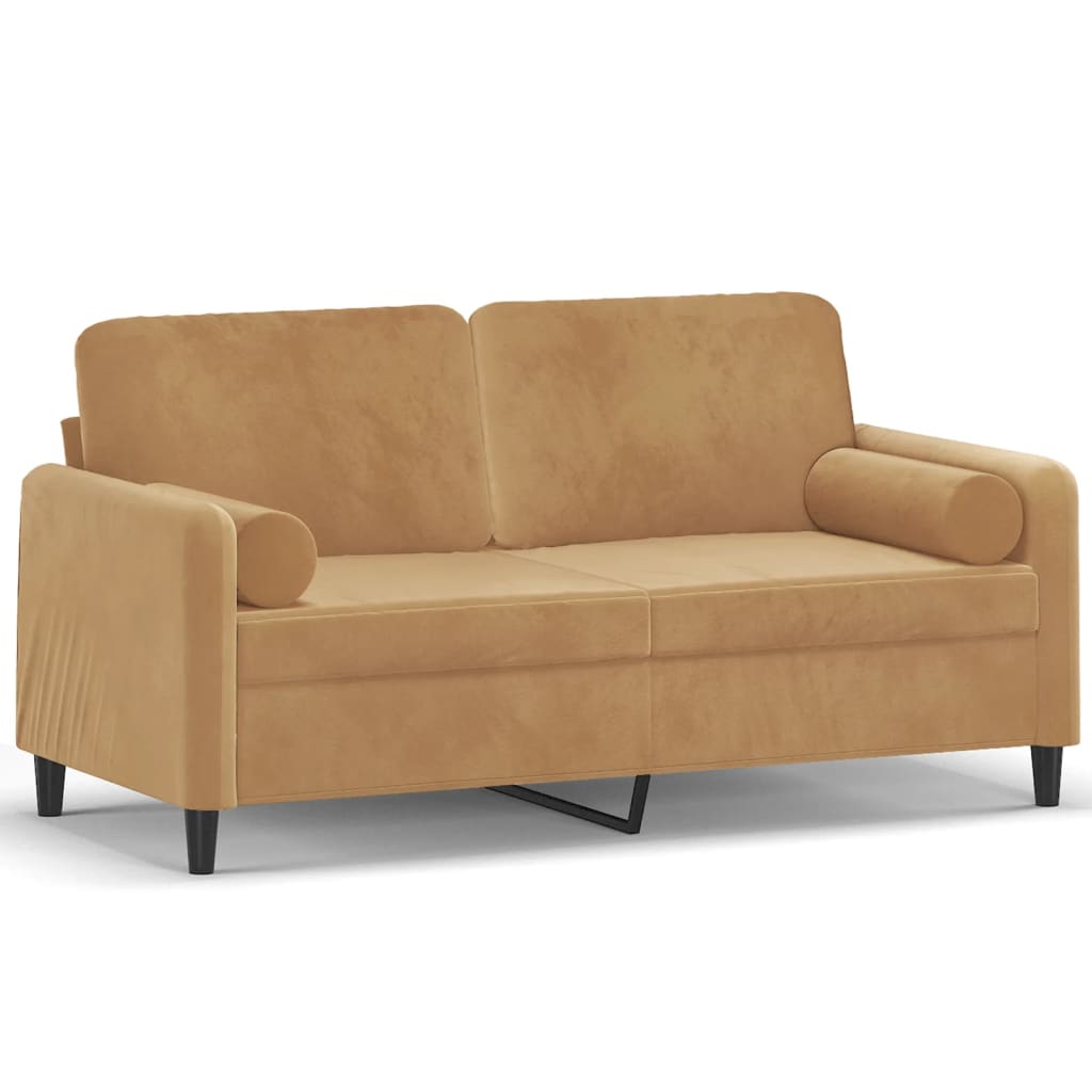 Canapé 2 places avec oreillers décoratifs brun 140 cm velours - XIOS