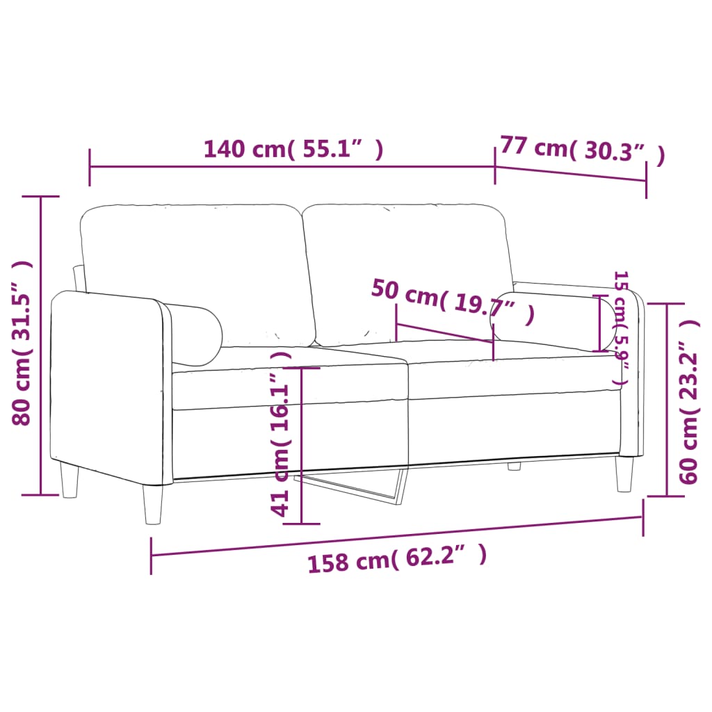 Canapé 2 places avec oreillers décoratifs brun 140 cm velours - XIOS