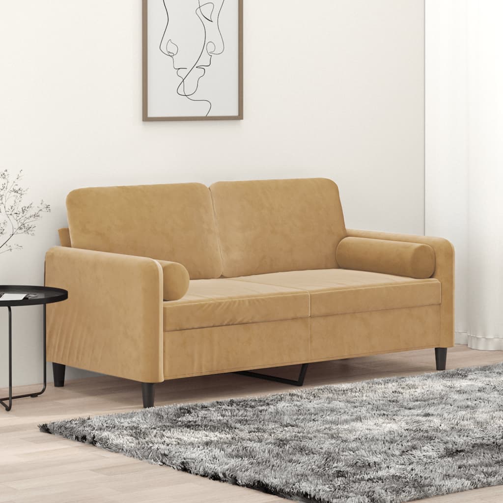 Canapé 2 places avec oreillers décoratifs brun 140 cm velours - XIOS
