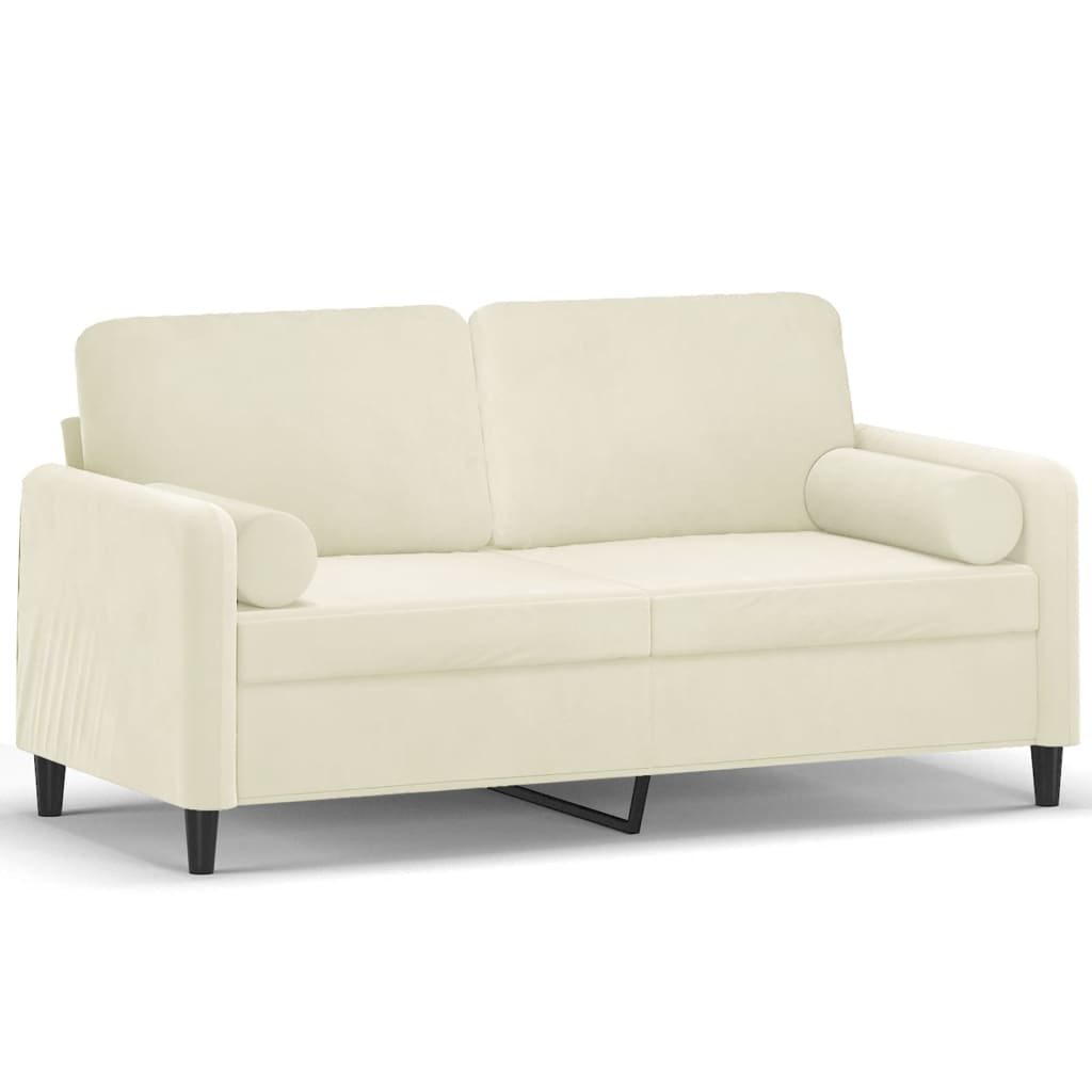 Canapé 2 places avec oreillers décoratifs crème 140 cm velours - XIOS