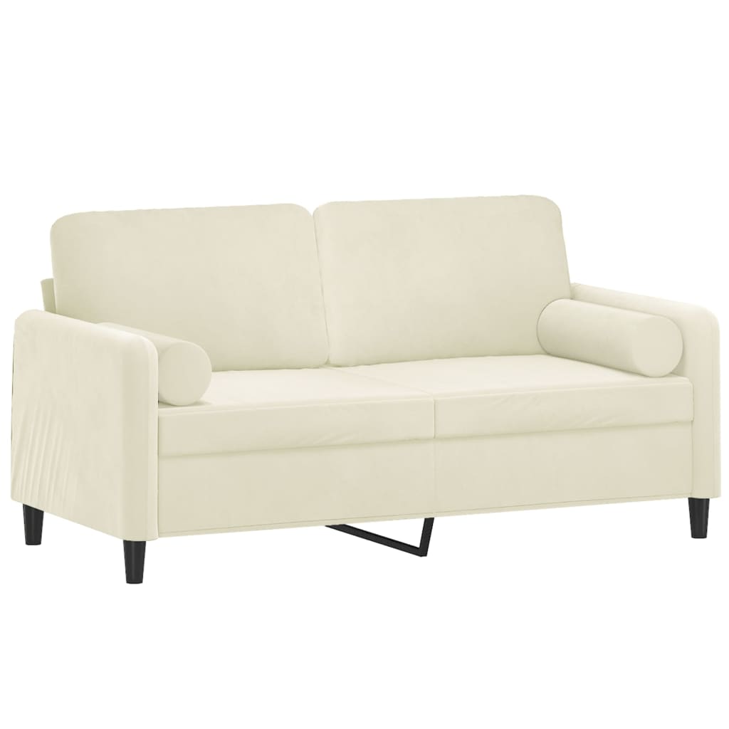 Canapé 2 places avec oreillers décoratifs crème 140 cm velours - XIOS