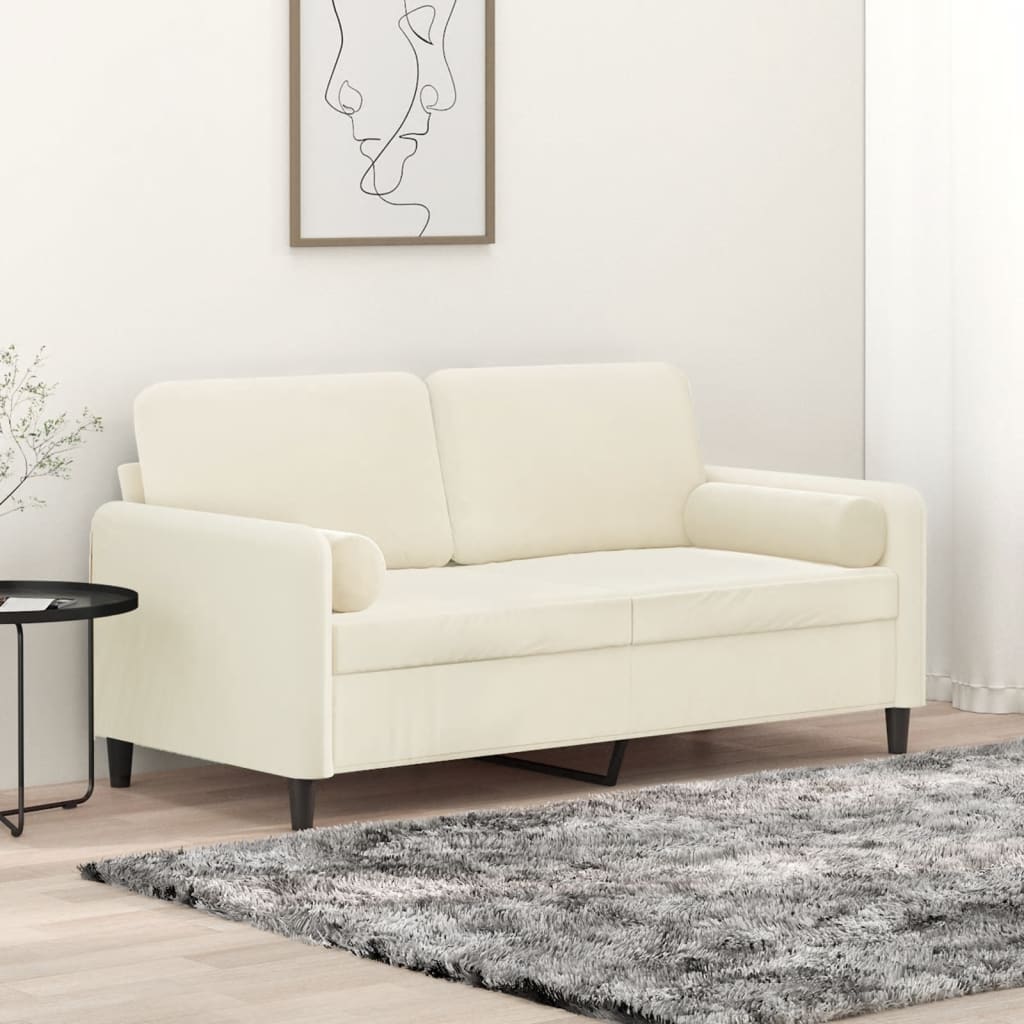 Canapé 2 places avec oreillers décoratifs crème 140 cm velours - XIOS