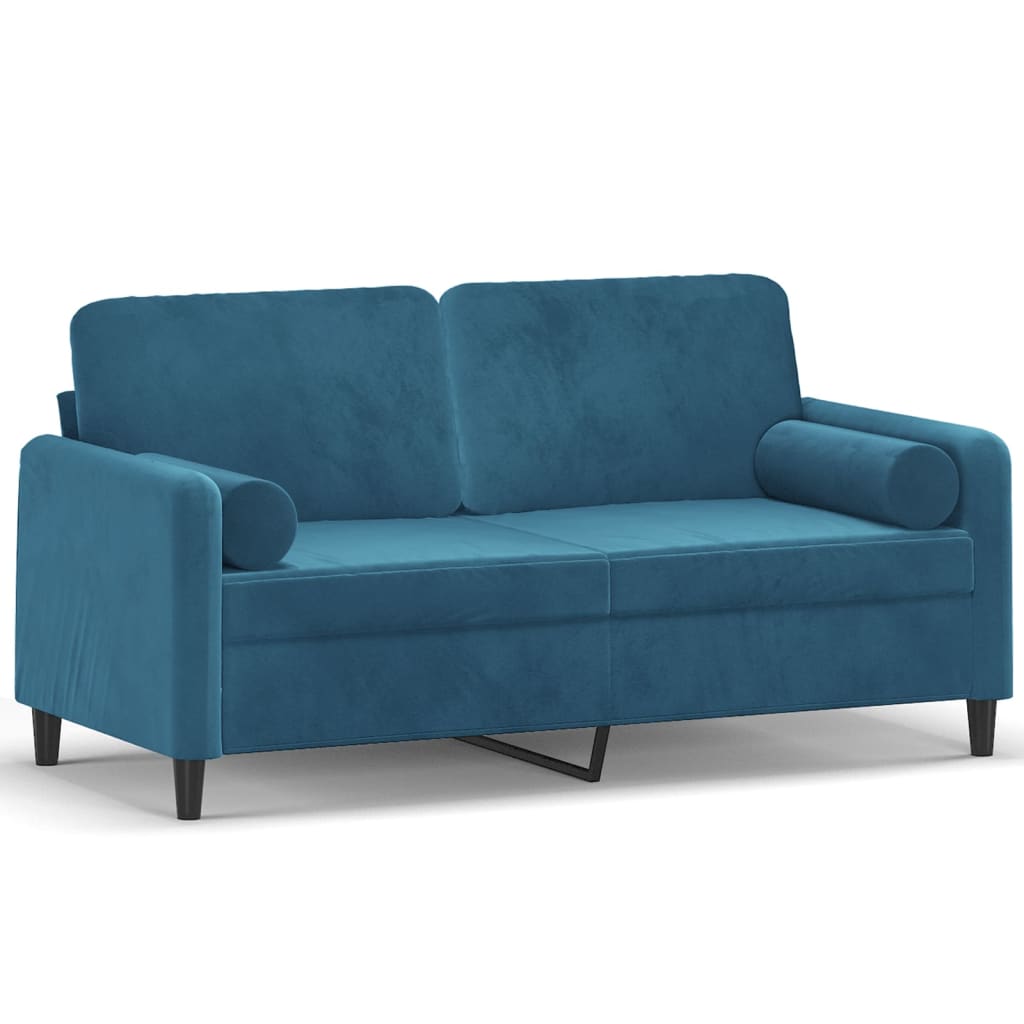 Canapé 2 places avec oreillers décoratifs bleu 140 cm velours - XIOS
