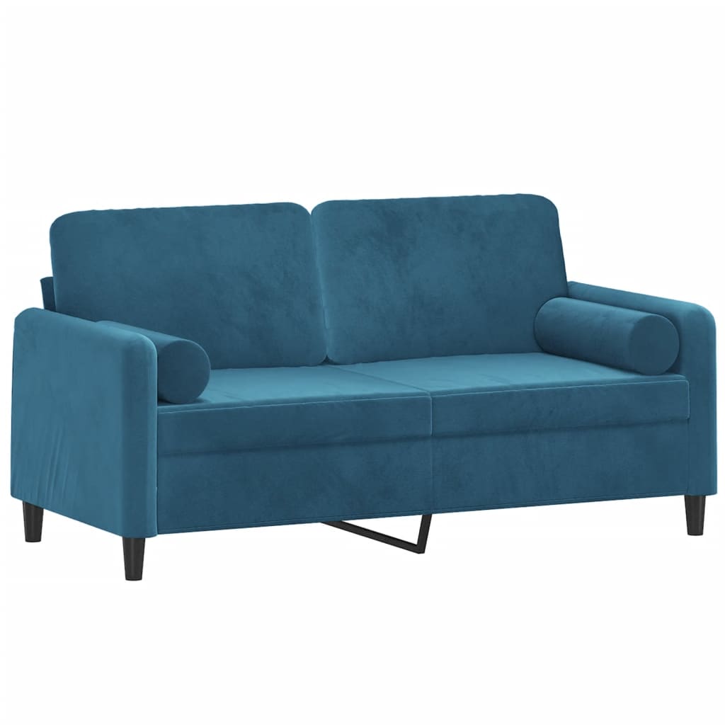 Canapé 2 places avec oreillers décoratifs bleu 140 cm velours - XIOS