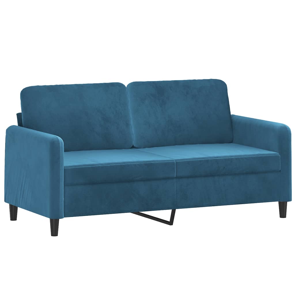 Canapé 2 places avec oreillers décoratifs bleu 140 cm velours - XIOS