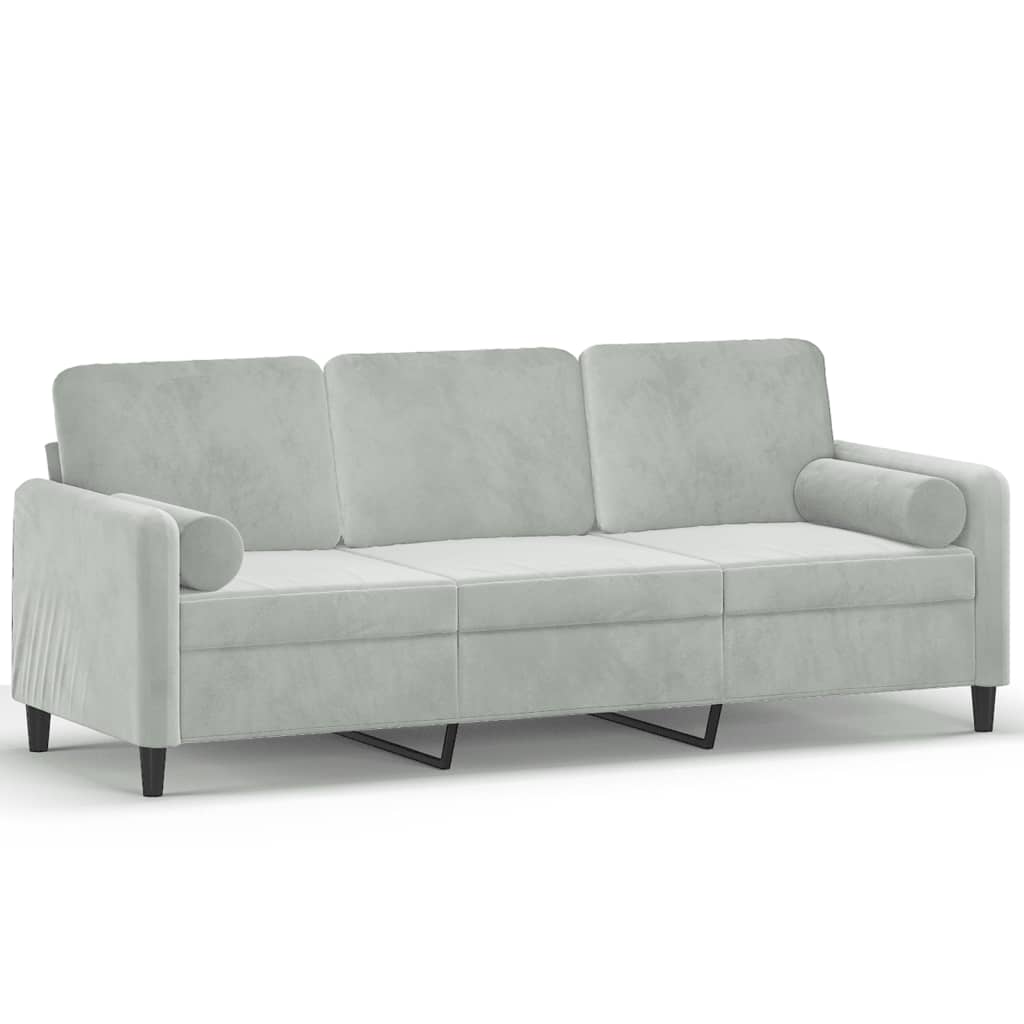 Canapé 3 places avec oreillers gris clair 180 cm velours - XIOS