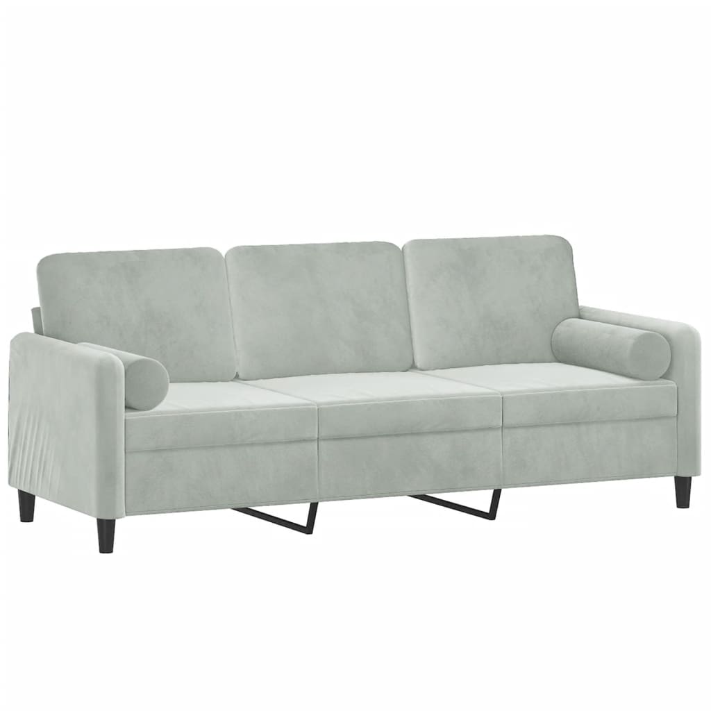 Canapé 3 places avec oreillers gris clair 180 cm velours - XIOS