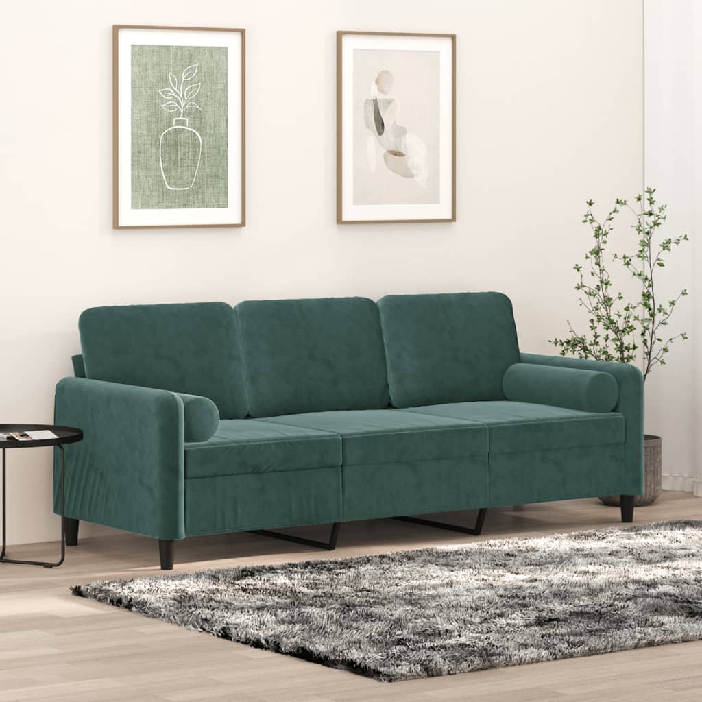 Canapé 3 places avec oreillers vert foncé 180 cm velours - XIOS