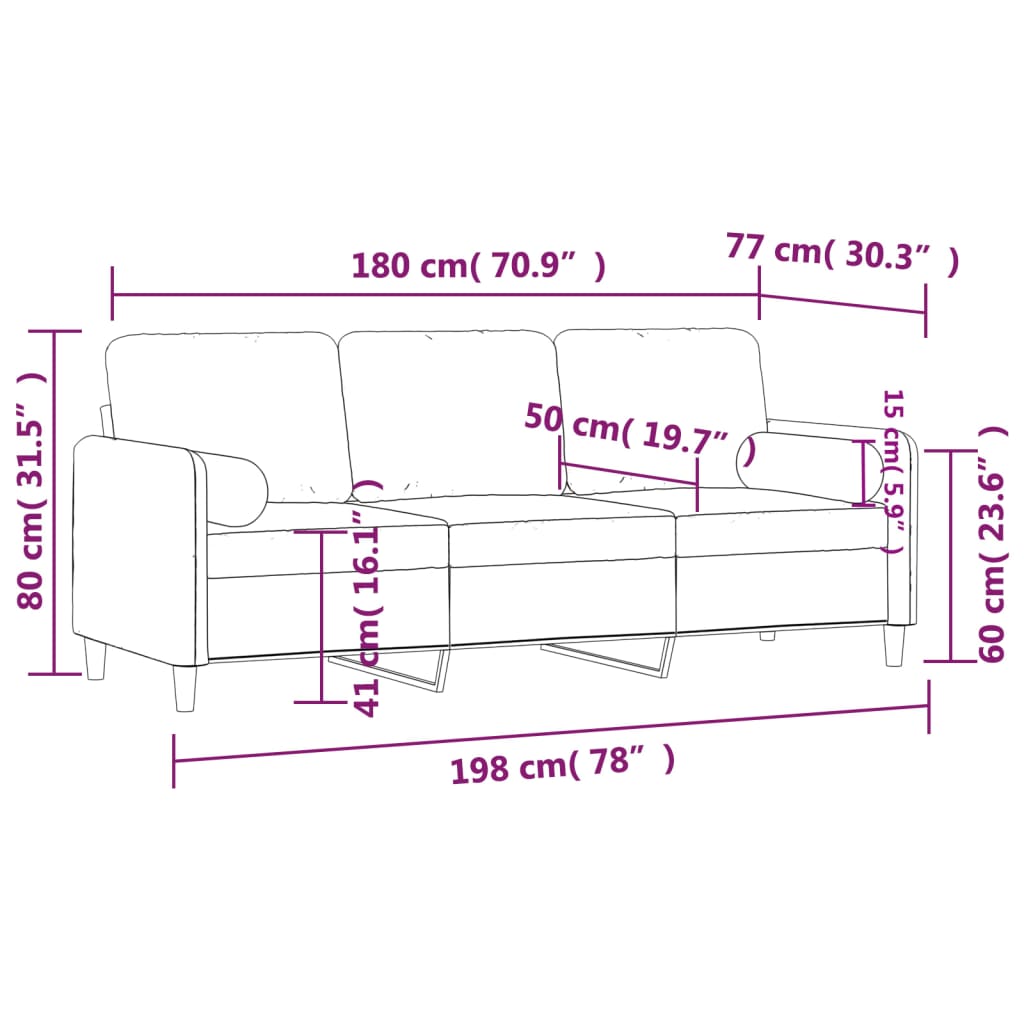 Canapé 3 places avec oreillers décoratifs rose 180 cm velours - XIOS