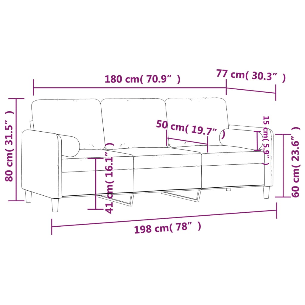 Canapé 3 places avec oreillers bordeaux 180 cm velours - XIOS