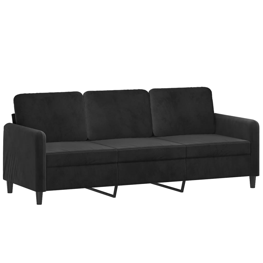 Canapé 3 places avec oreillers décoratifs noir 180 cm velours - XIOS