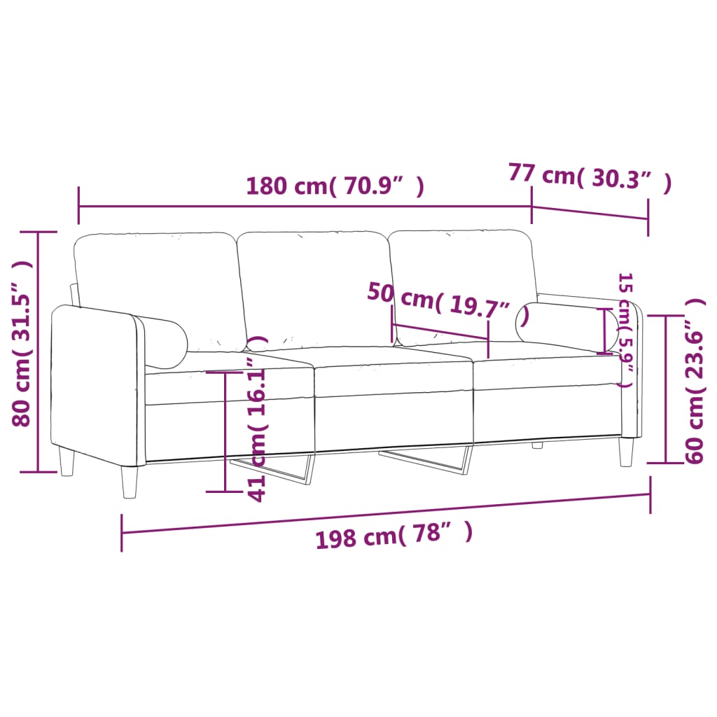 Canapé 3 places avec oreillers décoratifs noir 180 cm velours - XIOS