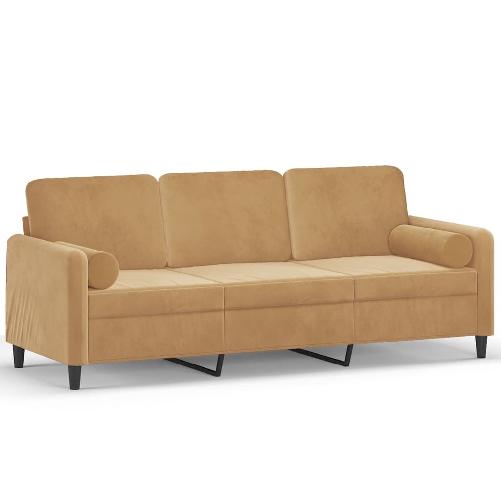 Canapé 3 places avec oreillers décoratifs marron 180 cm velours - XIOS