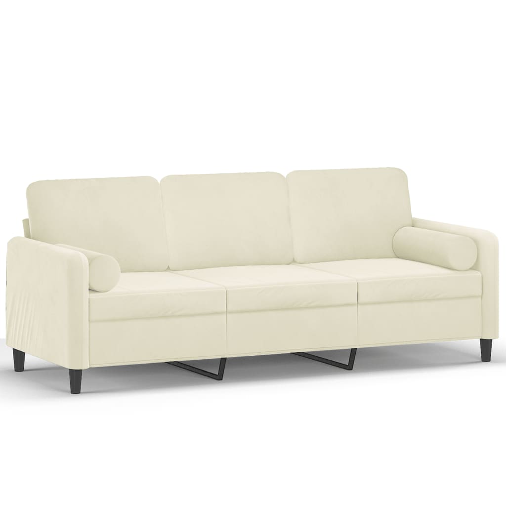 Canapé 3 places avec oreillers décoratifs crème 180 cm velours - XIOS