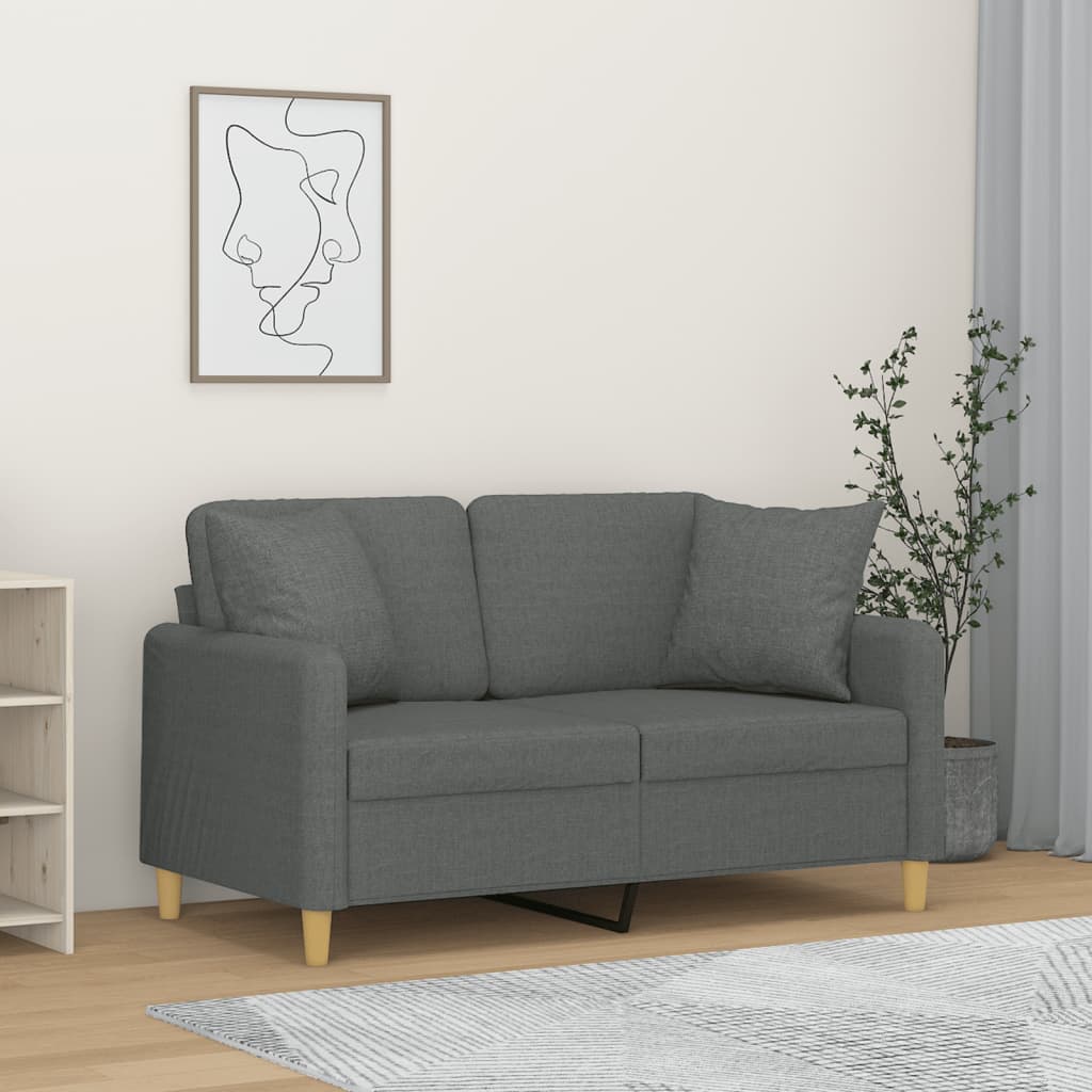 Canapé 2 places avec oreillers gris foncé 120 cm tissu - XIOS