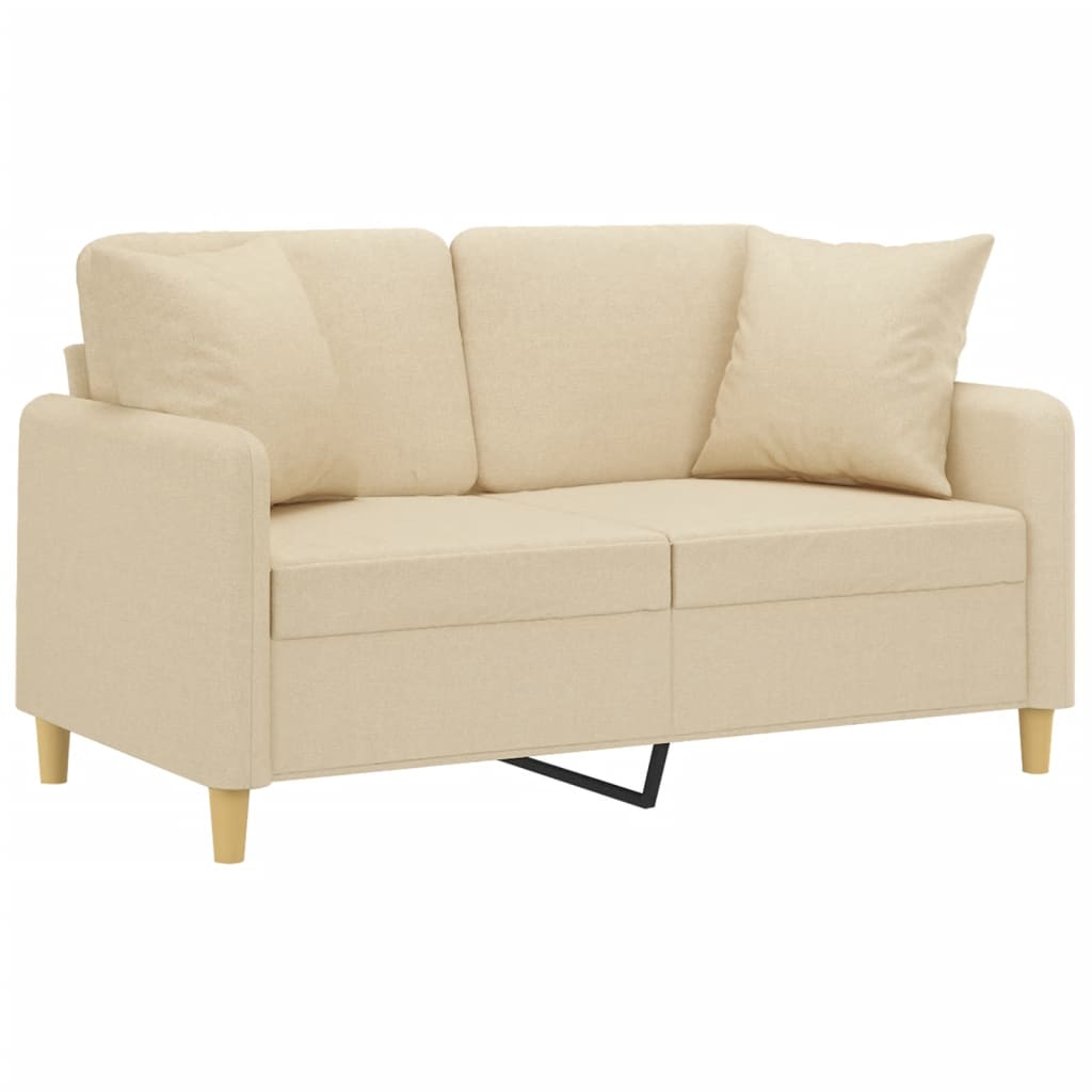 Canapé 2 places avec oreillers décoratifs crème 120 cm tissu - XIOS