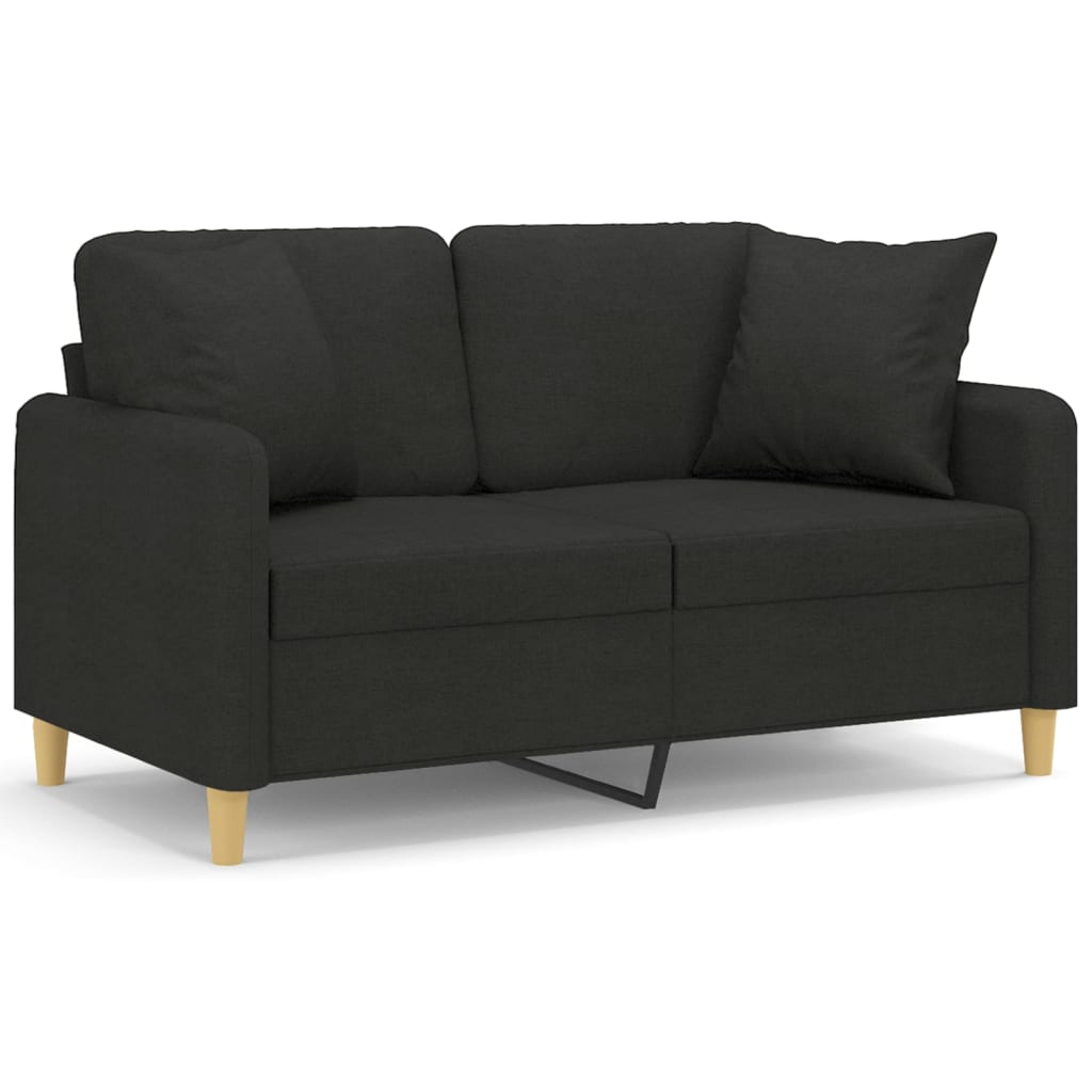 Canapé 2 places avec oreillers décoratifs noir 120 cm tissu - XIOS