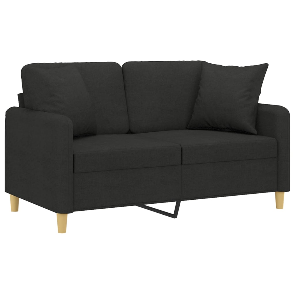 Canapé 2 places avec oreillers décoratifs noir 120 cm tissu - XIOS