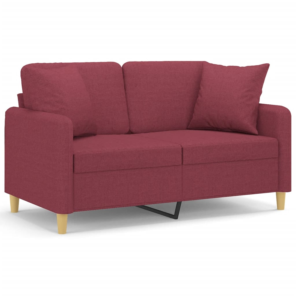 Canapé 2 places avec oreillers bordeaux 120 cm tissu