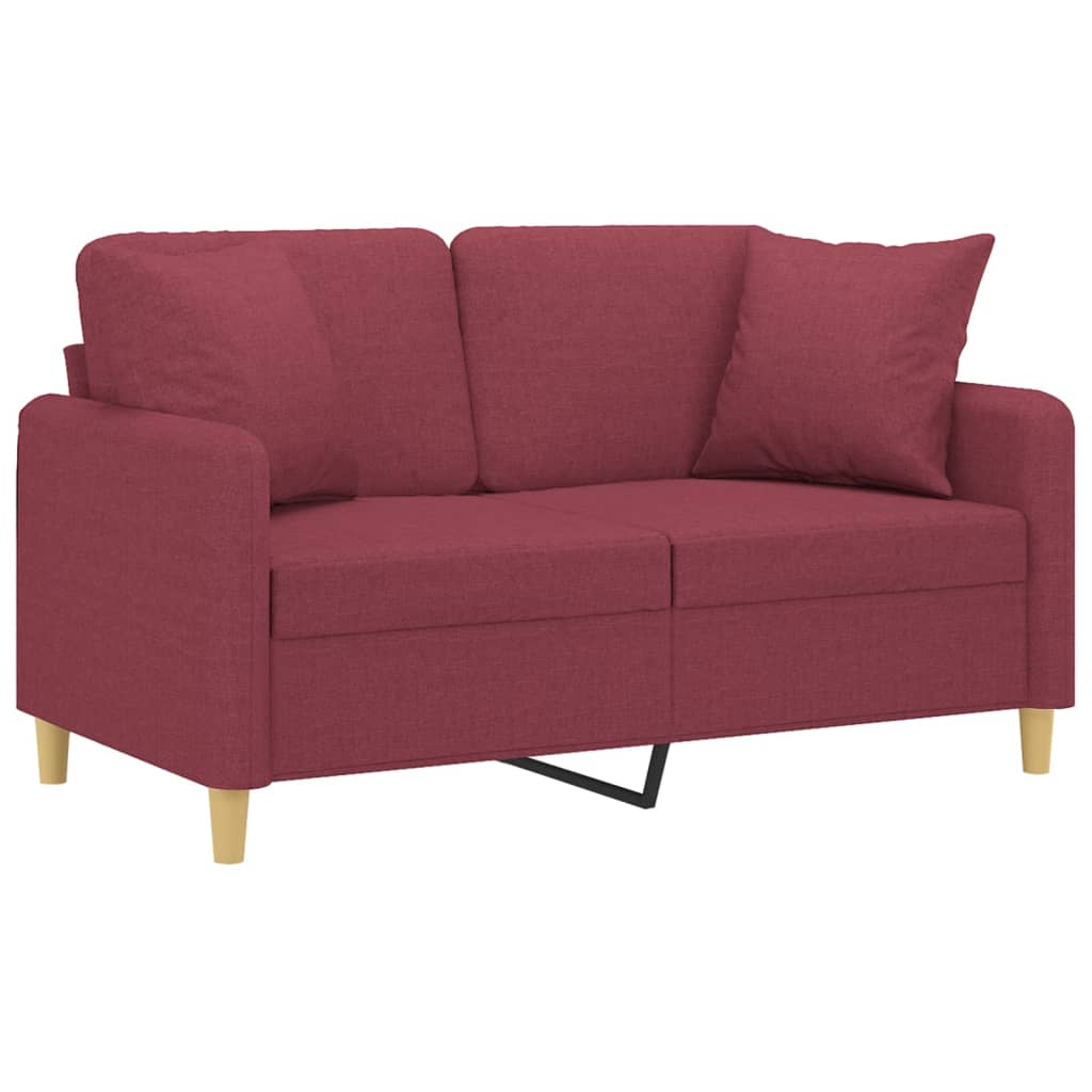 Canapé 2 places avec oreillers bordeaux 120 cm tissu