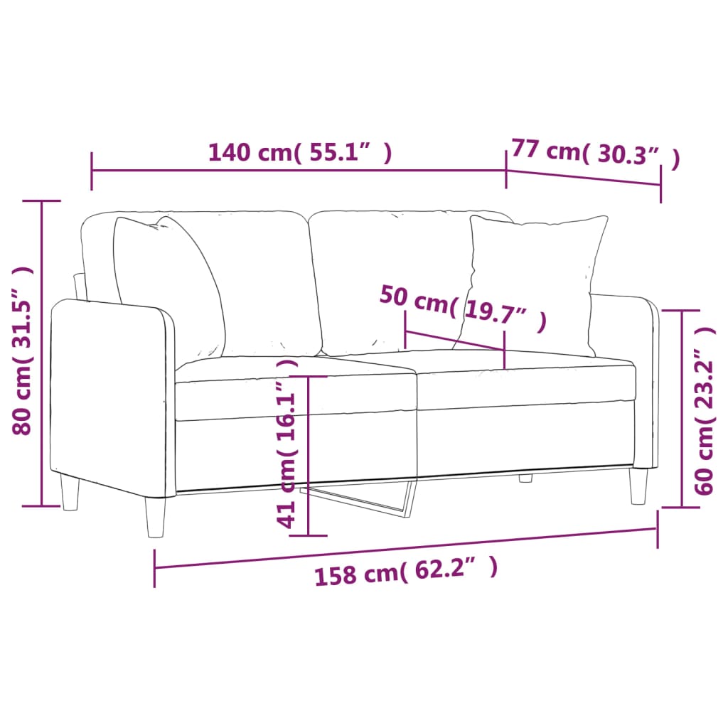 Canapé 2 places avec oreillers gris clair 140 cm tissu - XIOS
